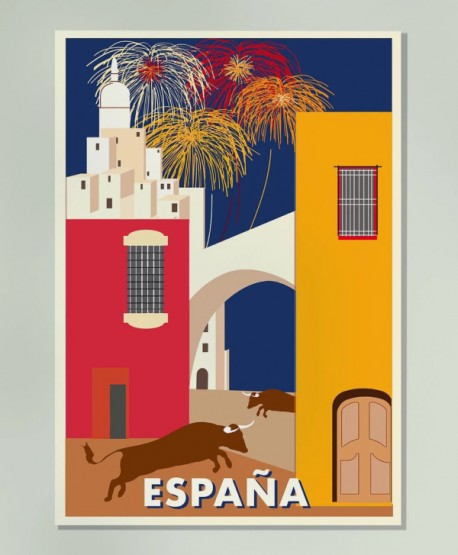 Bulls in Spain Travel Poster
