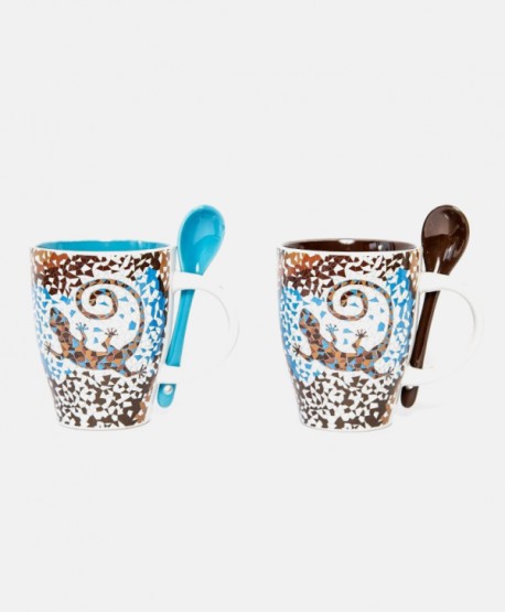Set cups with spoon - Tea Blue/Brown